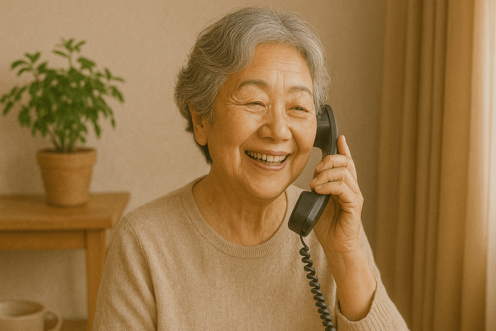 電話する高齢者