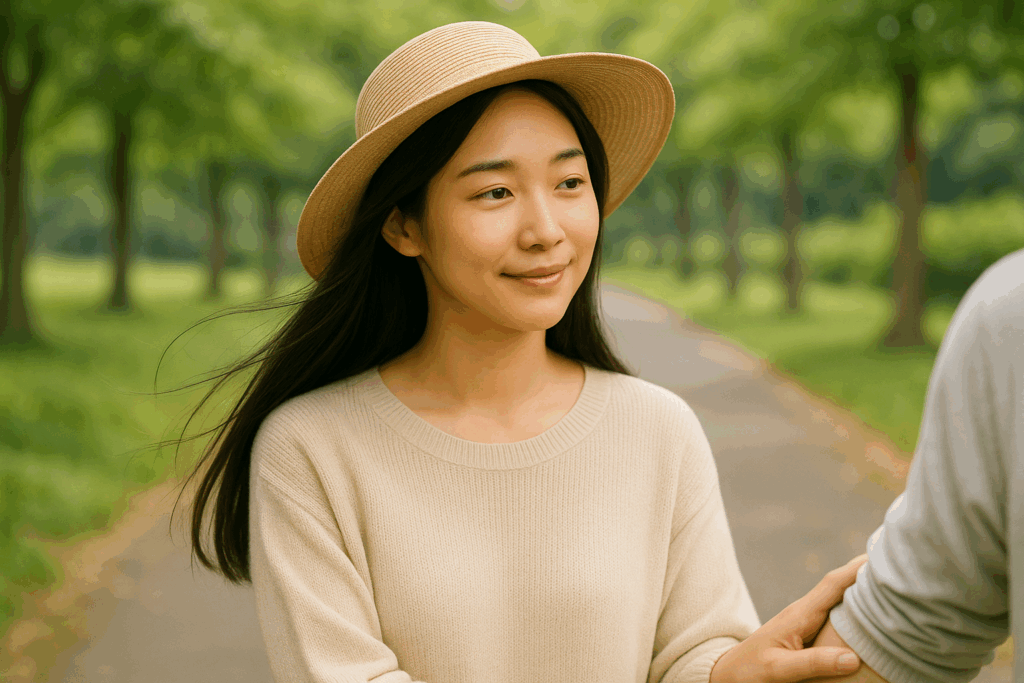 外を歩く女性